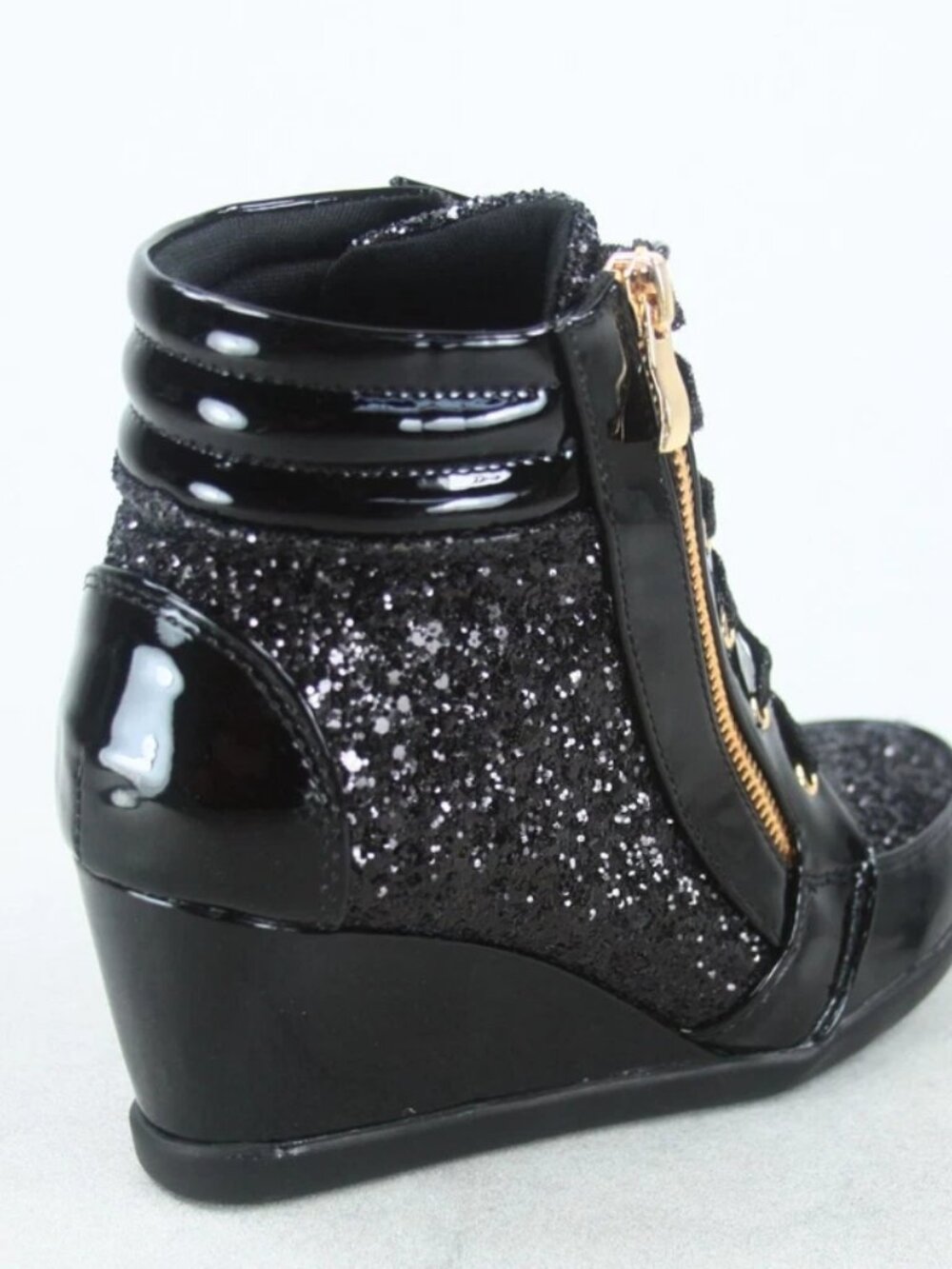 NEW Glitter Sneaker Women's High Top Lace Up Wedge Booties Shoes Size 5.5 - 10 - Picture 8 of 13